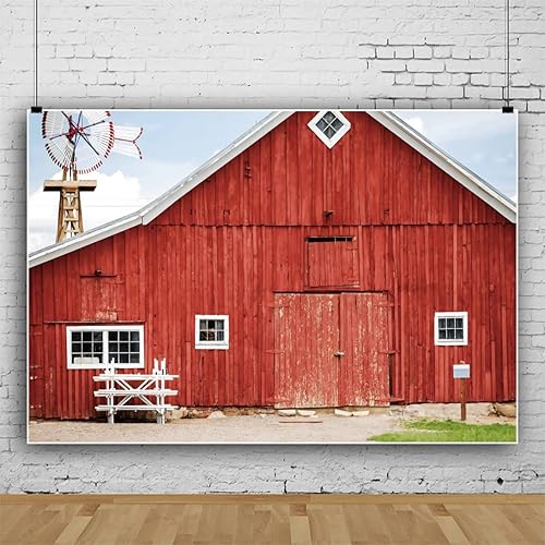 Miniatura 2 de AWERT Telón de fondo rojo de granero de 15 x 10 pies, estilo rústico, casa antigua, fondo de fotografía, escena del país occidental, temática de