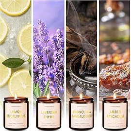 4 Pack Candles for Home Scented, 28oz Soy Candles Non Toxic, 240 Hour Long Lasting Scented Candle, Aromatherapy Candle with Lavender,Magnolia,Amber,Lemon - Candle Set Gifts for Women & Christmas