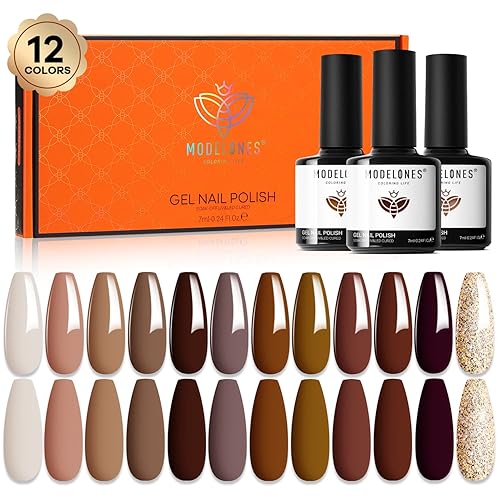 Modelones - Juego de esmaltes para uñas en gel para hacer arte en uñas kit otoñal e invernal de esmaltes en gel en color marrón nude, 12 unidades de disponible en Yaxa Peru