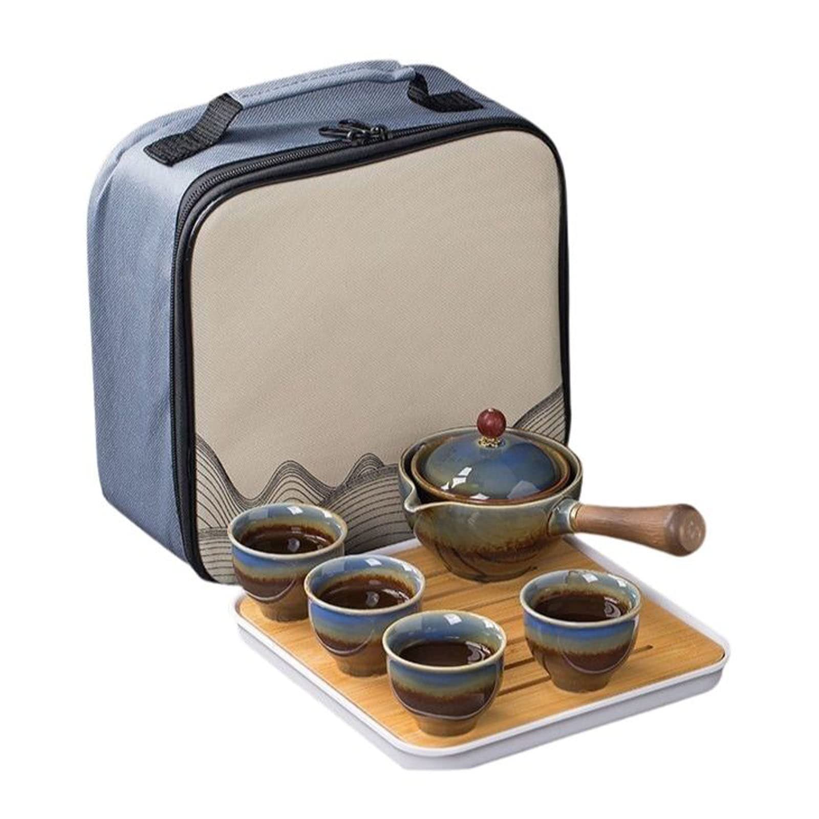 GTHTUHFD Portable Teapot Travel Tea Set, Porcelain Japanese Kung Fu Tea Set, Chinese Gongfu Tea Set, Teapot, Teacups And Tray-E-Whole Set,J-whole set