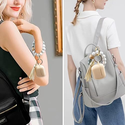 Miniatura 7 de Funda de silicona suave compatible con Airpods Pro con llavero de pulsera para Apple Airpod Pro de 1 generación para mujer (beige)