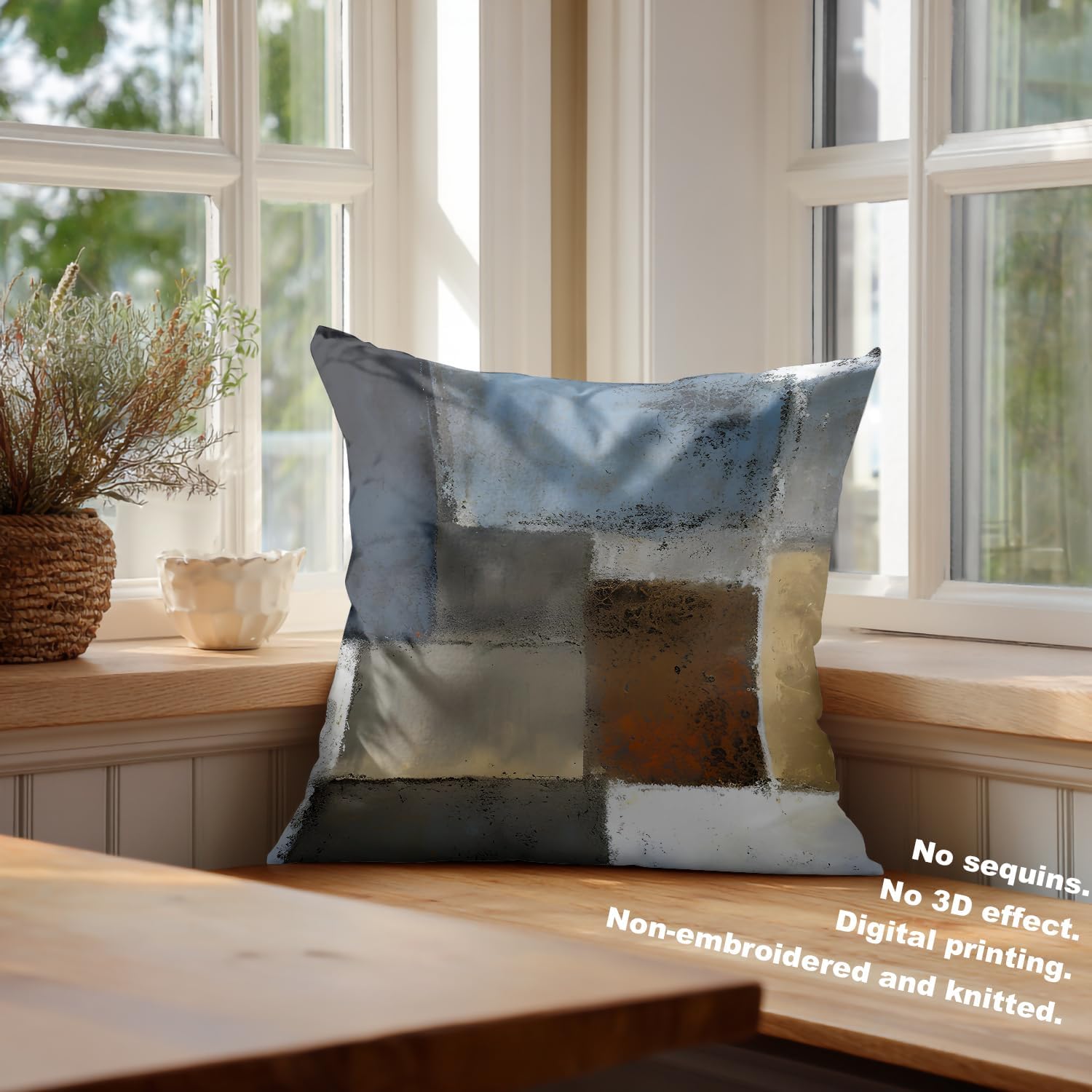 Batmerry Blue Pillow Covers 20x20, Brown & Black, Dusty Blue & Navy Blue, Digital Printing, Blended Fabric for Couch, Sofa, Bed (Set of 2) with Invisible Zipper