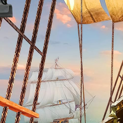 Miniatura 3 de Telón de fondo de barco pirata para fotografía, mapa del tesoro náutico, cubierta de madera vieja para niños y niños, suministros de feliz