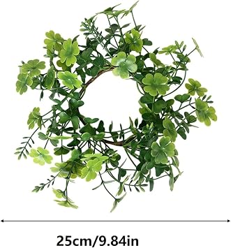 Artificial Shamrock Candle Wreaths for Pillar Candles 4 Inch Center Green Easter Rings Wreaths for Table St. Patrick's Day Clover Candle Holder for Wedding Tabletop Kitchen Spring (1)