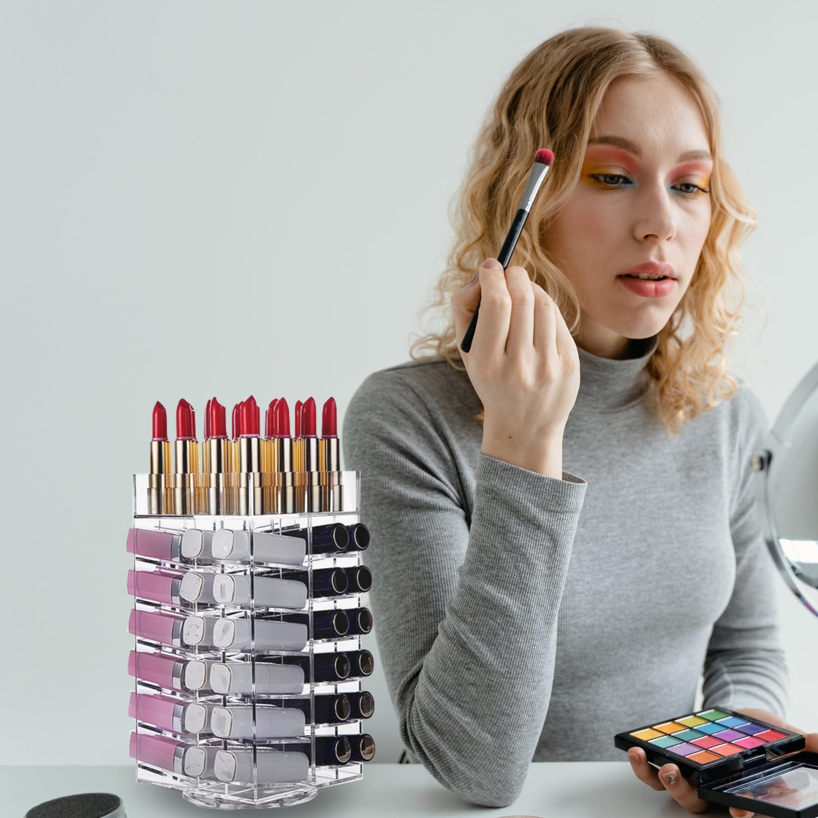 Generic Lippenstift und Abnehmbarer Lippenstift Organizer Acryl mit 64 Fächern Organizer Drehbarer Lippenstiftständer Praktischer Tisch für Zuhause und Schminktisch