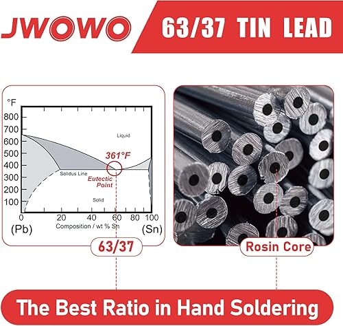 Miniatura 4 de Alambre de soldadura de núcleo de colofonia para soldadura eléctrica (0.031 in3.53 oz, paquete de 5), por JWOWO