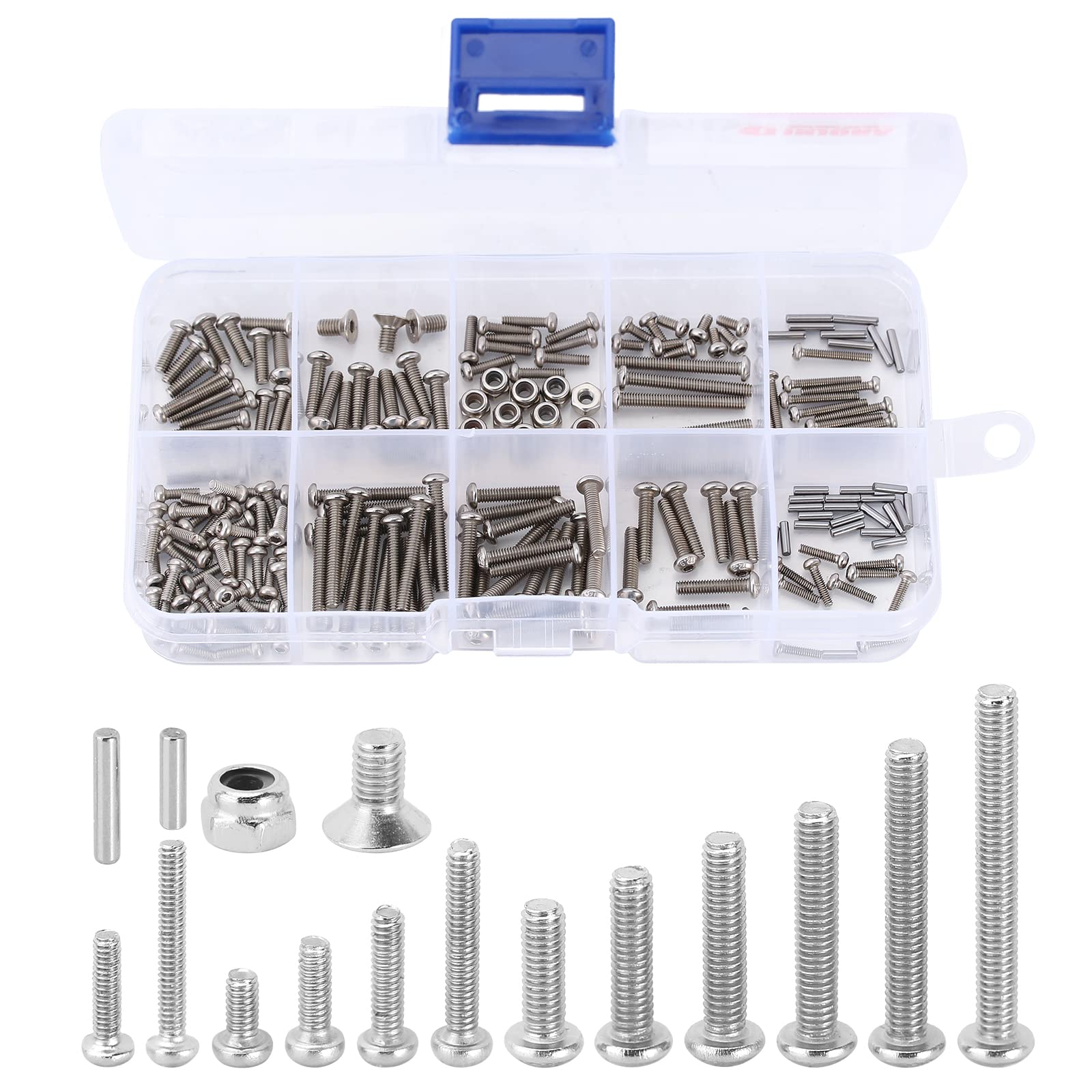 INJORA Screws Pins Nuts M1.6 M2 M2.5 Grade 12.9 Stainless Steel Hex Screws Hardware Kit for TRX4M 1/18 RC Crawler Car(4M-15)