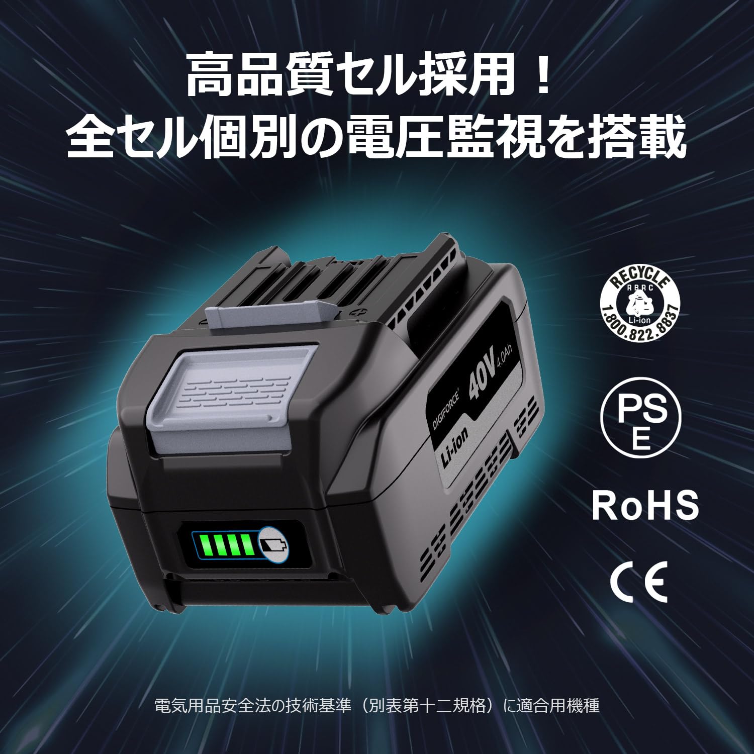 Amazon.co.jp: DIGIFORCE マキタ 40V バッテリー 互換 BL4040 4.0Ah 