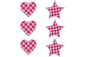 6 pcs Pink Star Patches Iron on Applique Pink Checkered Heart DIY Patches