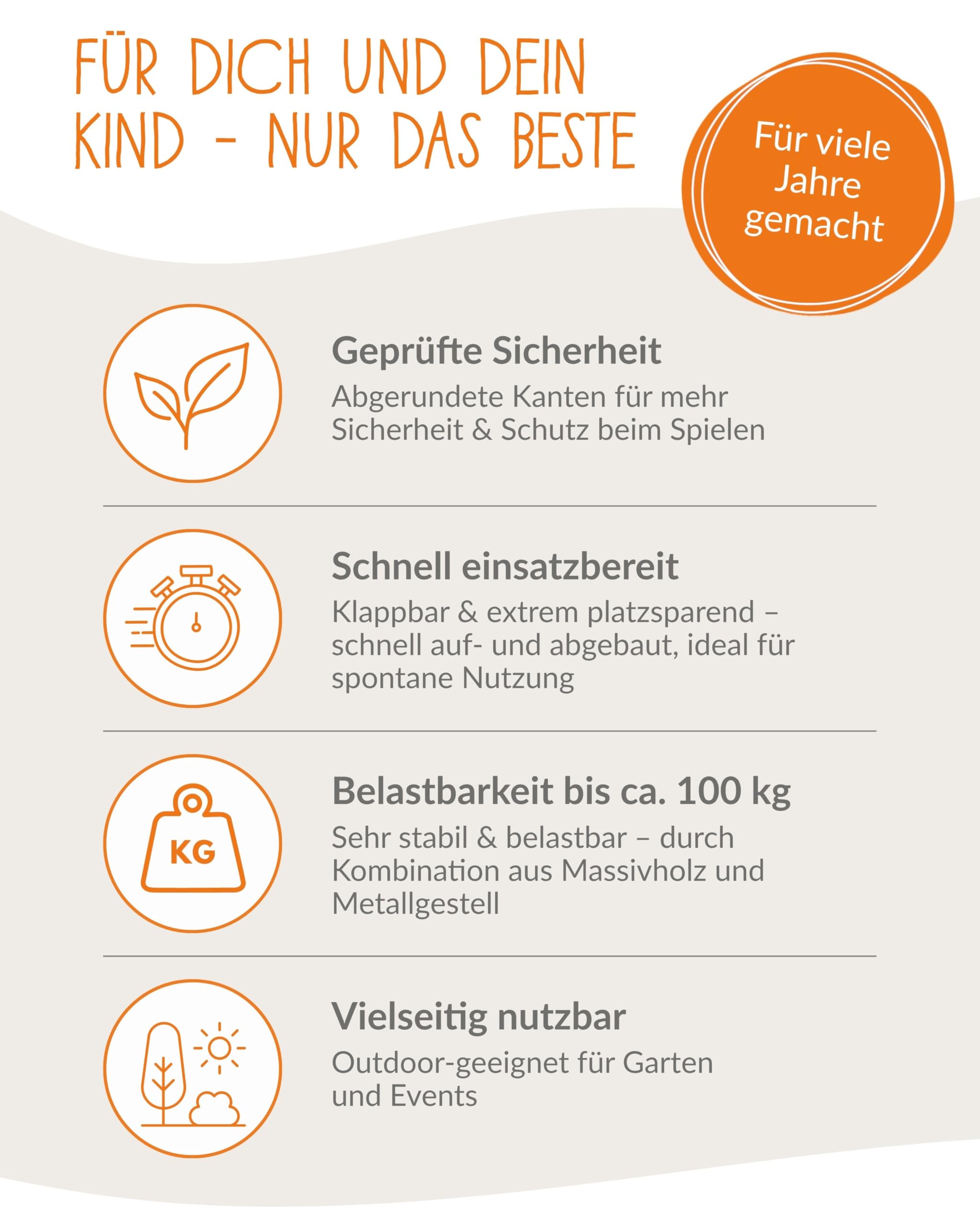 PINOLINO Sepp Kinder Festzeltgarnitur 3-teilig I Klappbare Kindersitzgruppe aus Holz & Metall I Outdoor Tisch mit 2 Bänken für Garten, Geburtstag & Party I Für Kinder ab 3 Jahren
