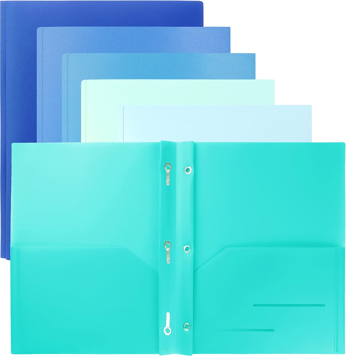 Youngever 12 Pack Heavy Duty Plastic Two Pocket Folders with 3 Prongs