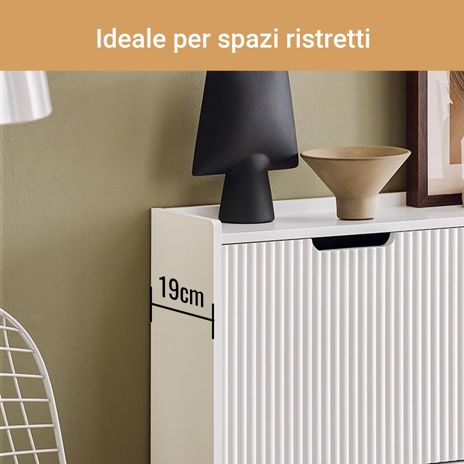 SoBuy Scarpiera Salvaspazio Slim - Mobile Scarpiera Ingresso con 4 ante battenti - Scarpiera Bianco Linee Verticali - per Ambienti Ristretti - Ingresso, Corridoio o Camera 100x19x91 cm FSR177-L-W