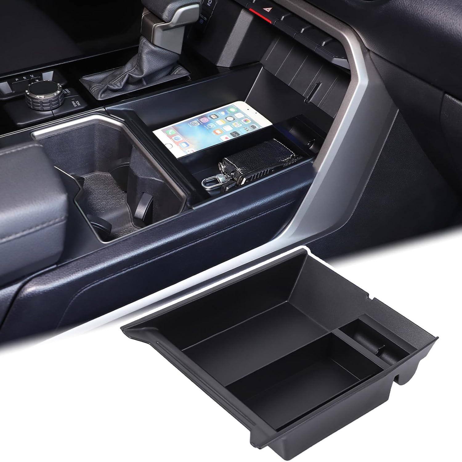 Aunginsy Center Console Organizer Tray Compatible with 2022-2025 Toyota Tundra SR/SR5/Limited/TRD PRO & Sequoia 2023 2024 2025 Car Lower Control Secondary Storage Box Insert ABS Interior Accessories