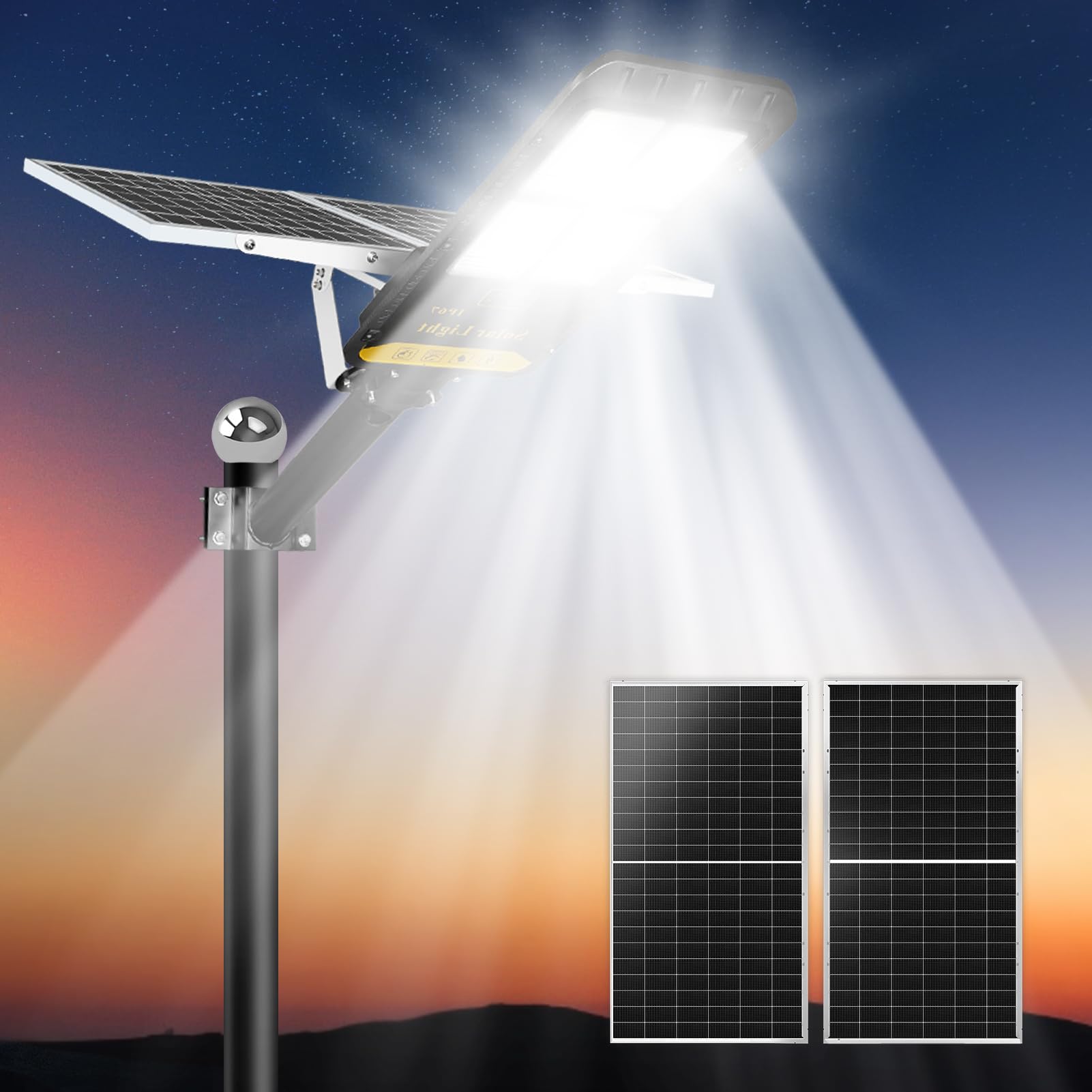 HYPOW 1200W Solar Street Lights Outdoor Motion Sensor with 888 LED Super Bright Lamp 300000lm Dusk to Dawn Solar Flood Light with Remote Control, IP67 Waterproof Security Light for Garden, Street [Energy Class A+++]