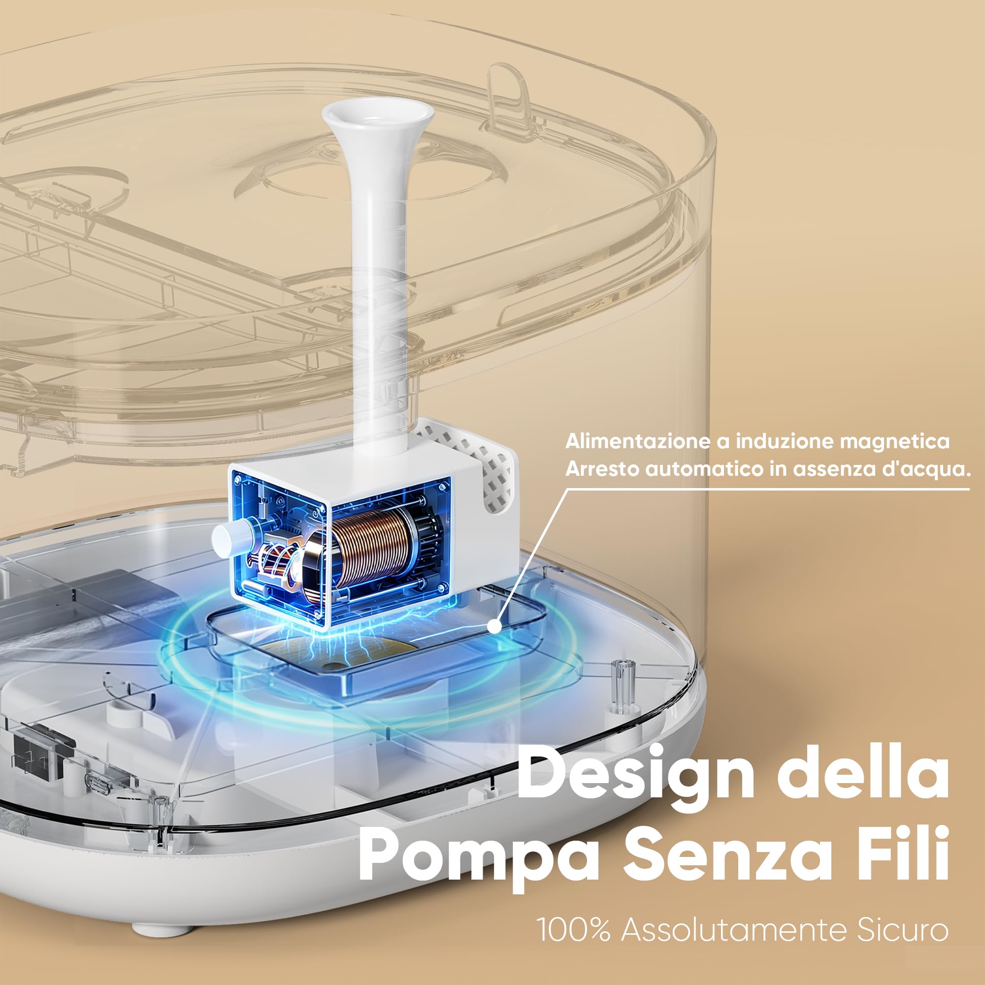 FUKUMARU Fontanella per Gatti Senza Fili, 2L Ultra Silenziosa Fontana per Gatti a Batteria con Sensore di Movimento, Dispenser Acqua Silenzioso, Luce LED Intelligente, Abbeveratoio Gatto Automatico.