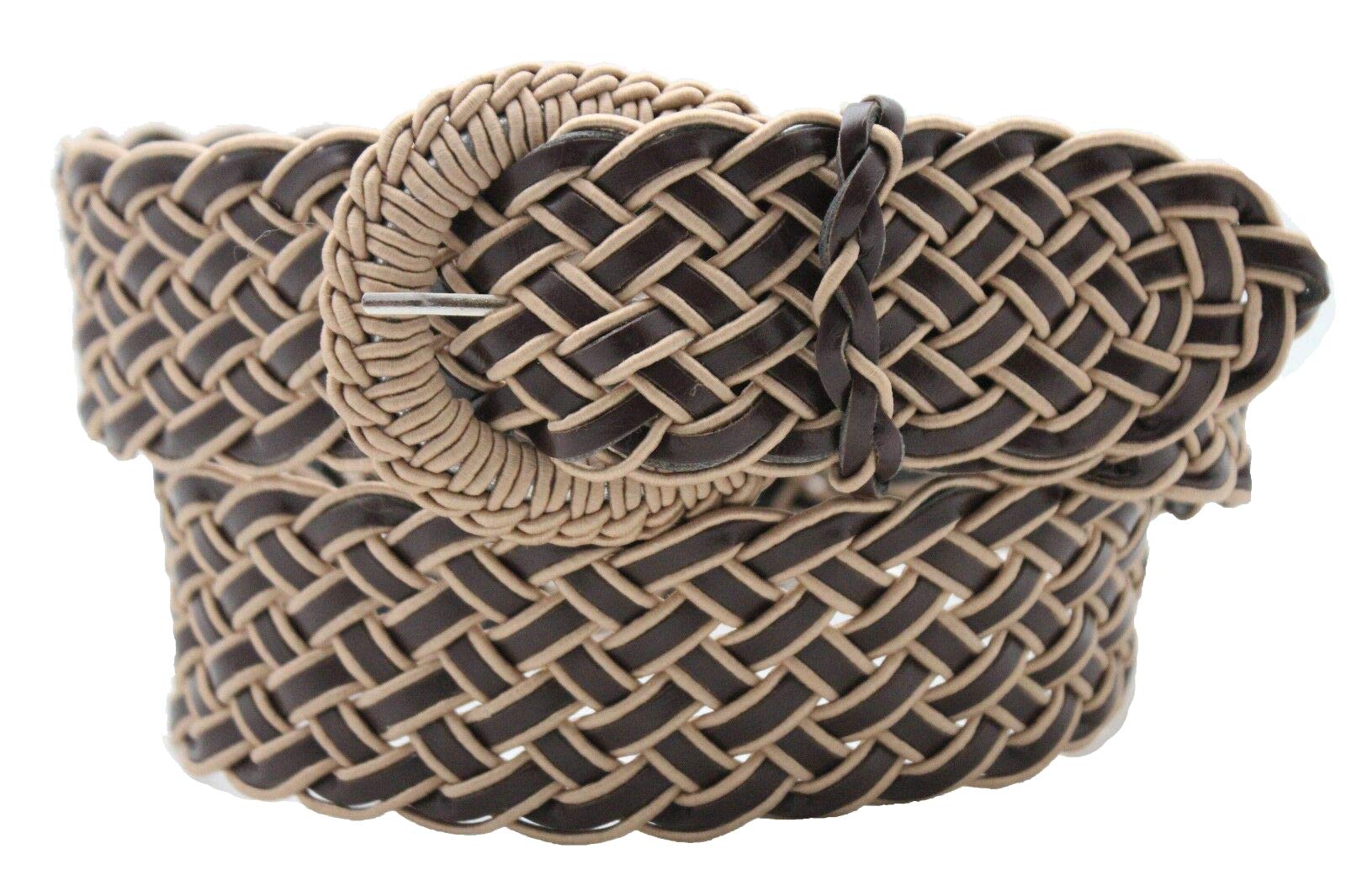 TrendyFashionJewelryTFJ Women Fashion Braided Fabric Belt Waist Hip Casual Brown Beige Color S M