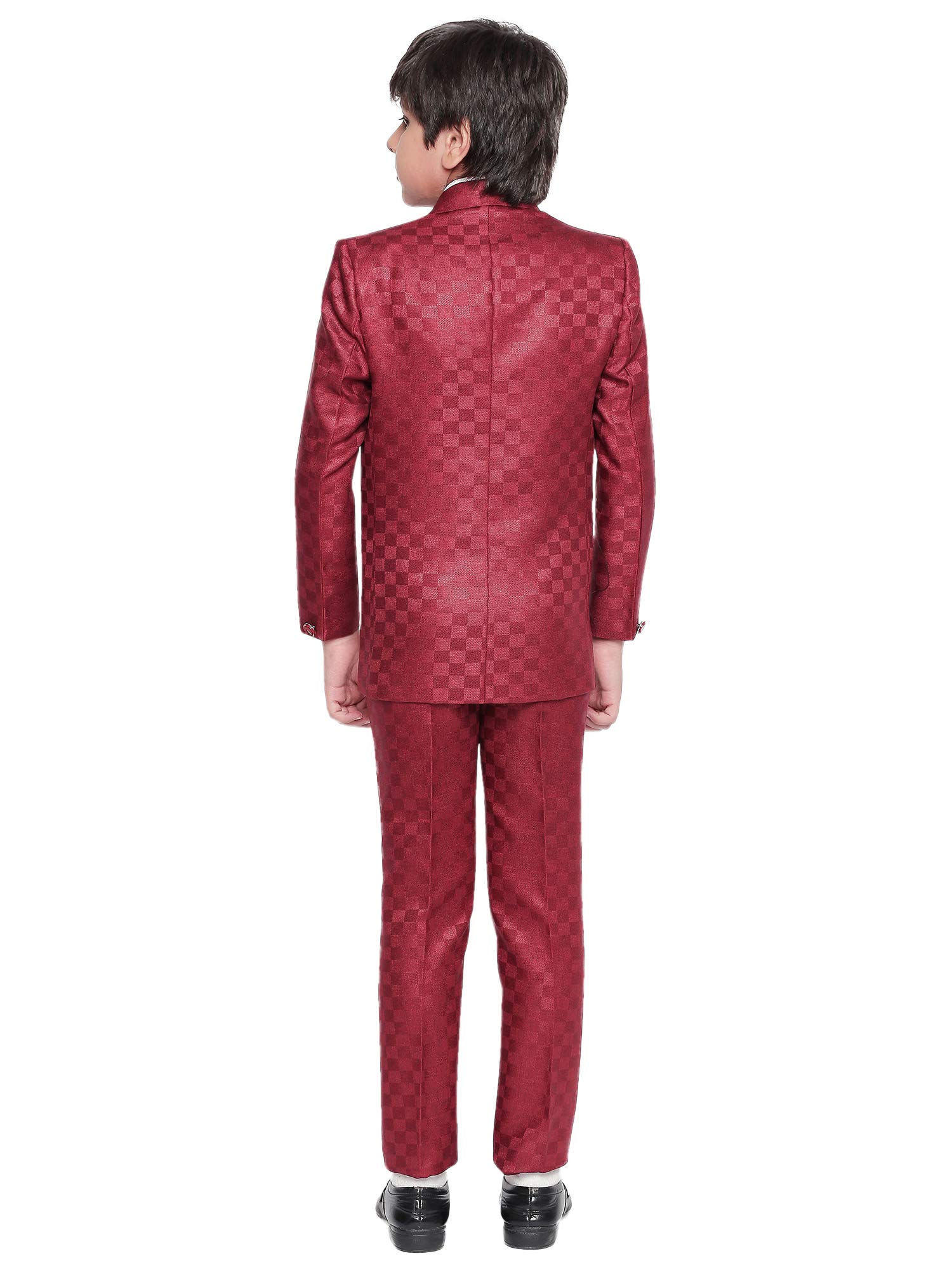 Jeetethnics Boys Maroon Checked Coat Suit Set with Waistcoat Shirt and Trousers (9017NJ) 1
