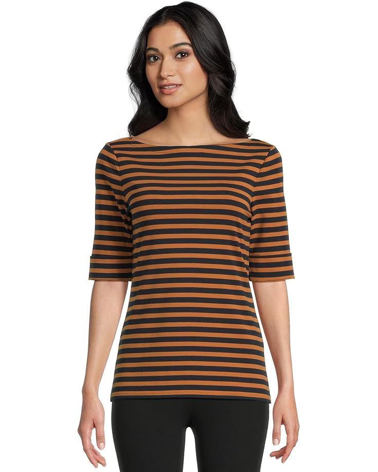 Lauren Ralph Lauren Striped Stretch Cotton Boatneck Tee - Main View