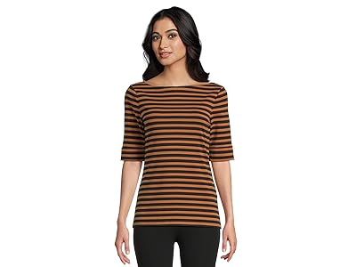 Lauren Ralph Lauren Striped Stretch Cotton Boatneck T-Shirts Women