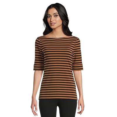 Lauren Ralph Lauren Striped Stretch Cotton Boatneck T Shirts Women