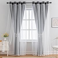 Vista 7 de indistar Cortinas opacas con recortes de estrellas para dormitorio de niña, cortinas de oscurecimiento para habitación de bebé, cortinas para Negro