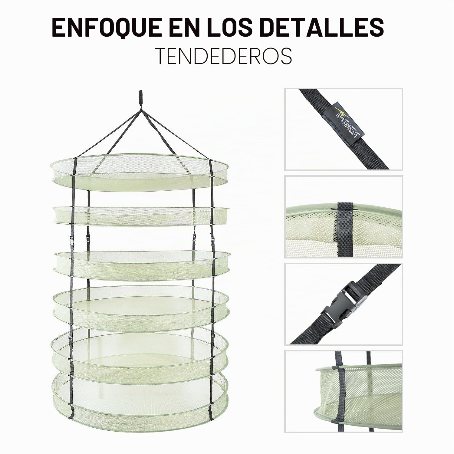 iPower 3 pies de diámetro con 6 Capas de Anillos de Acero Plegable Resistente Estante de Secado hidropónico de Malla Plegable