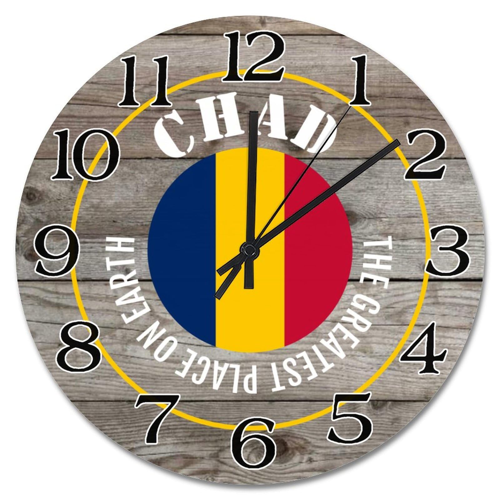 Grande horloge murale en bois drapeau du Tchad 38cm à piles pour chambre