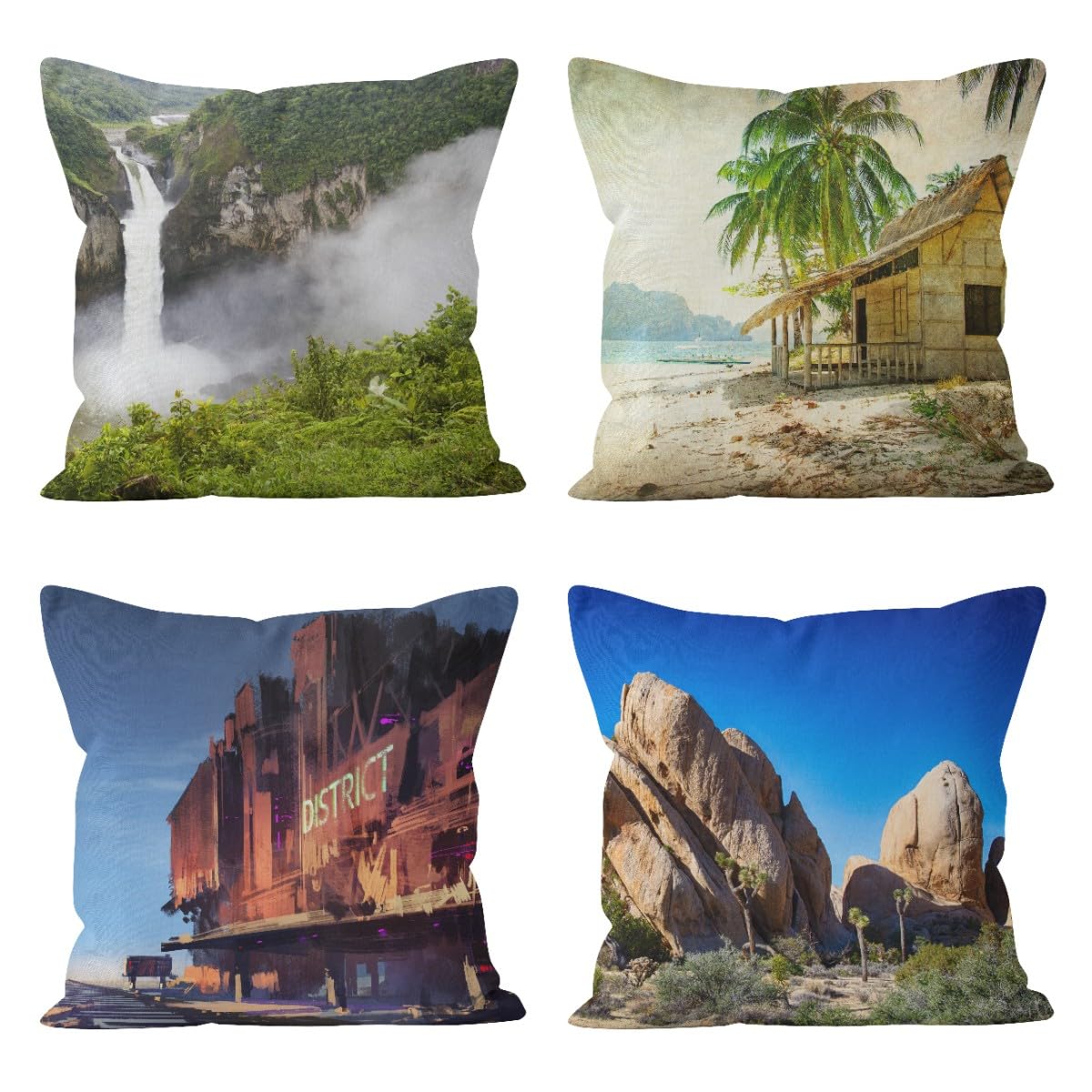 Housse de coussin en lin CEVAN 50x50 cm lot de 4 pour décoration de salon