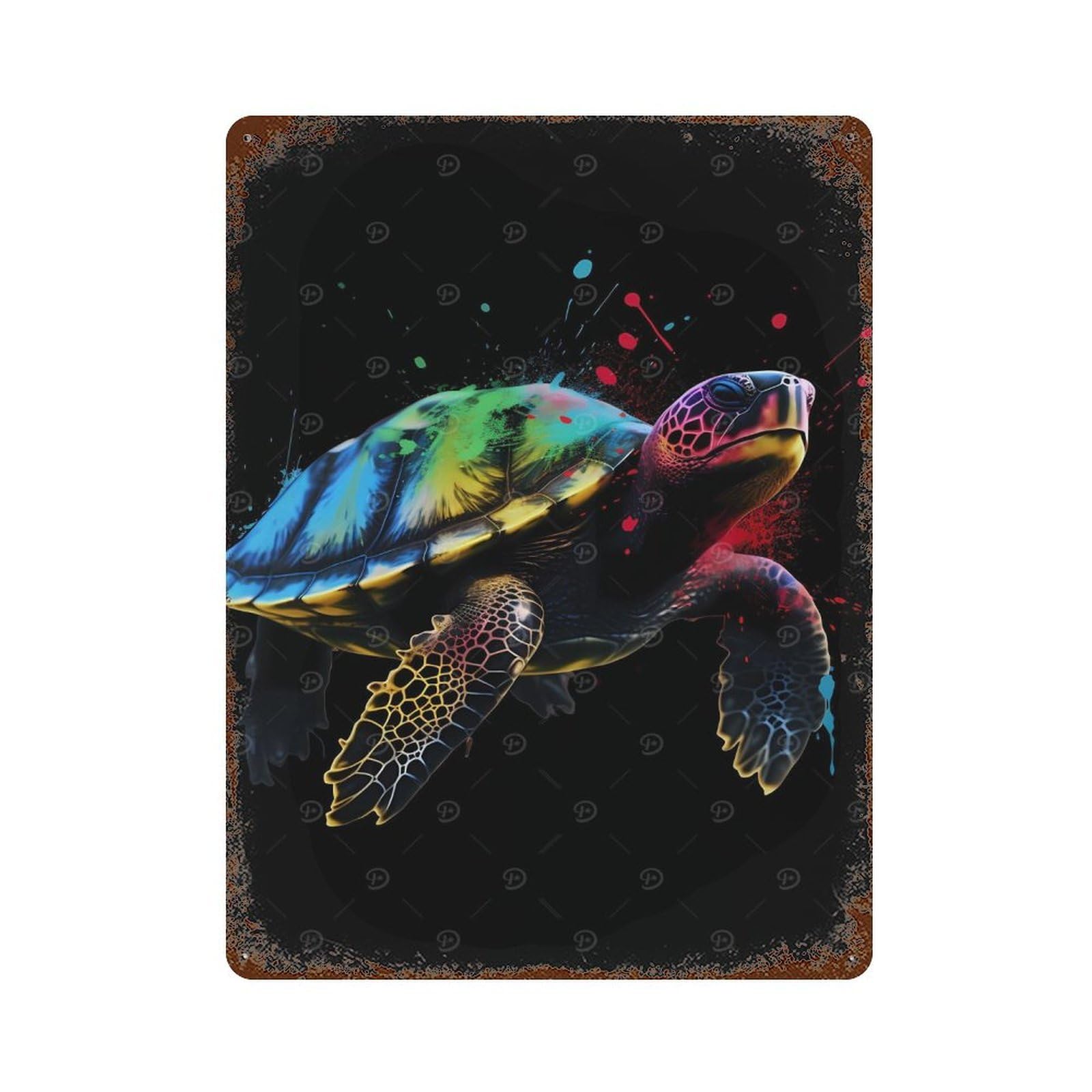 Turtle Colorful Vintage Rust Metal Sign 15.7"x11.8", Farmhouse Wall Decor for Garage, Pub Or Kitchen
