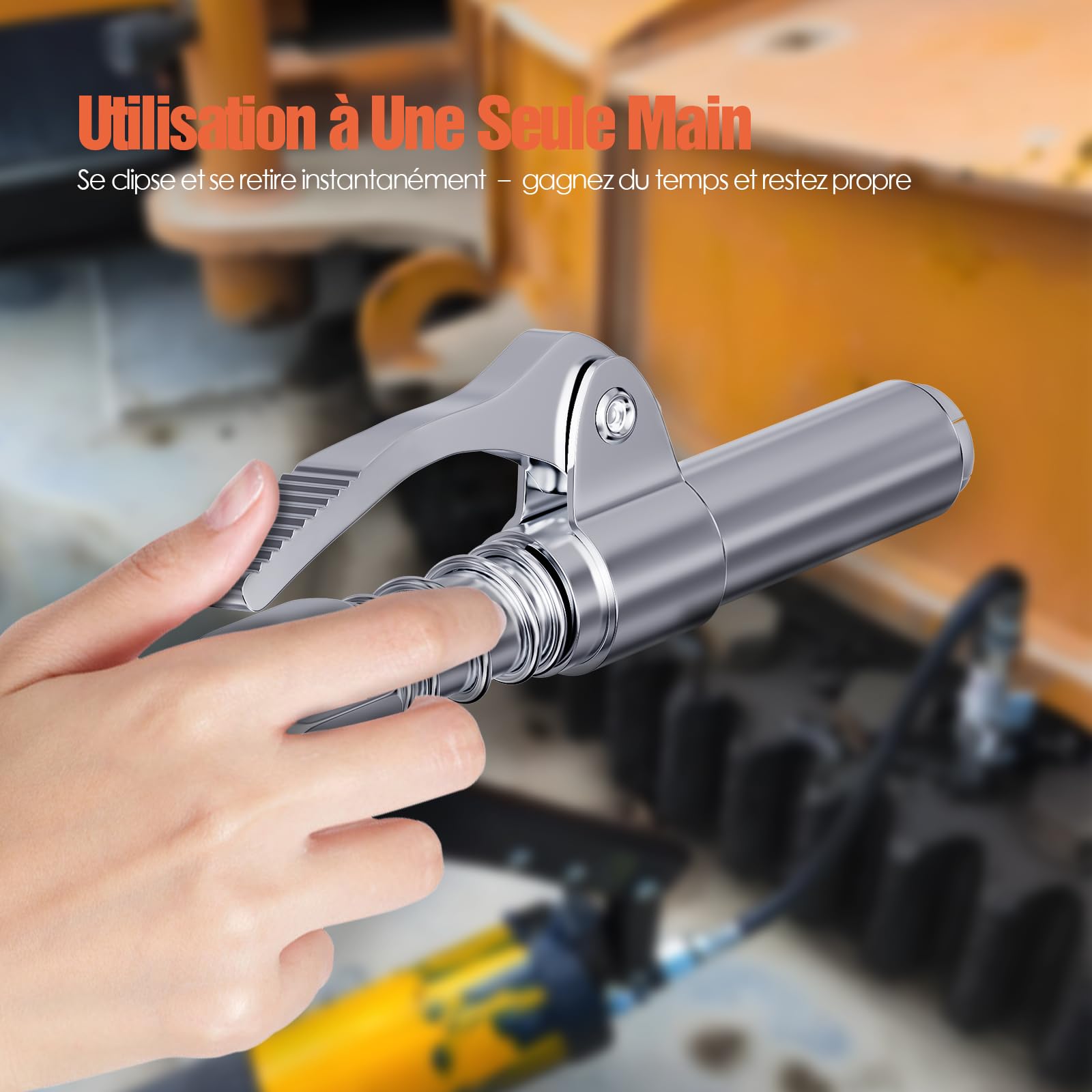TRILINK Embout Pompe à Graisse 2 Pièces – Embouts Rapides pour Graisseur avec Utilisation à Une Main – Verrouillage à 6 Mors – Adaptateur Graisse Compatible 1/8" NPT, Raccords SAE & Métriques