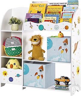 SONGMICS Toy and Book Organizer for Kids, Kids Bookshelf and Toy Storage, Storage Organizer with 2 Storage Boxes, for Playroom, Children\'s Room, Living Room, Cloud White with Motif GKR42WT