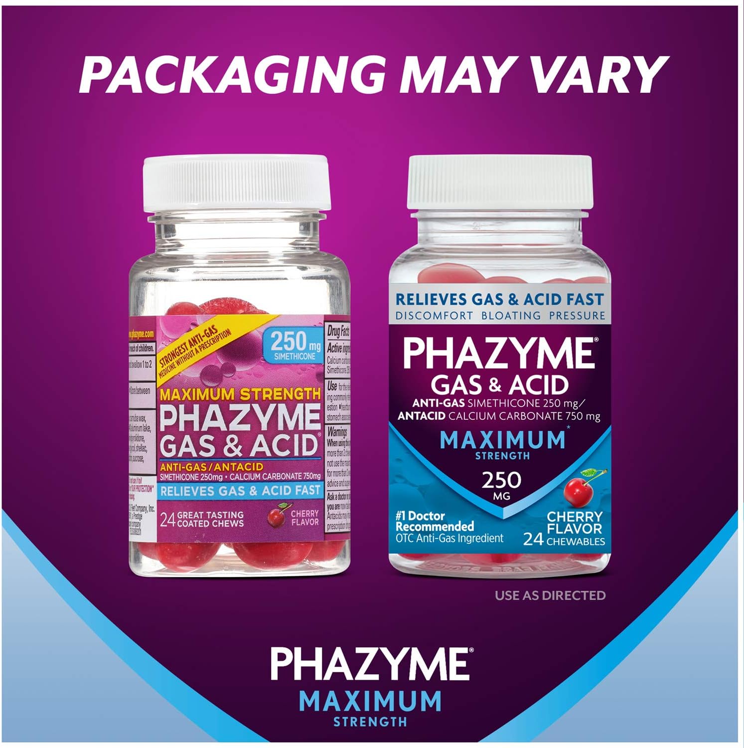 Phazyme Maximum Strength Gas & Acid Relief, Works Fast, Cherry Flavor, 24 Chews : Health & Household