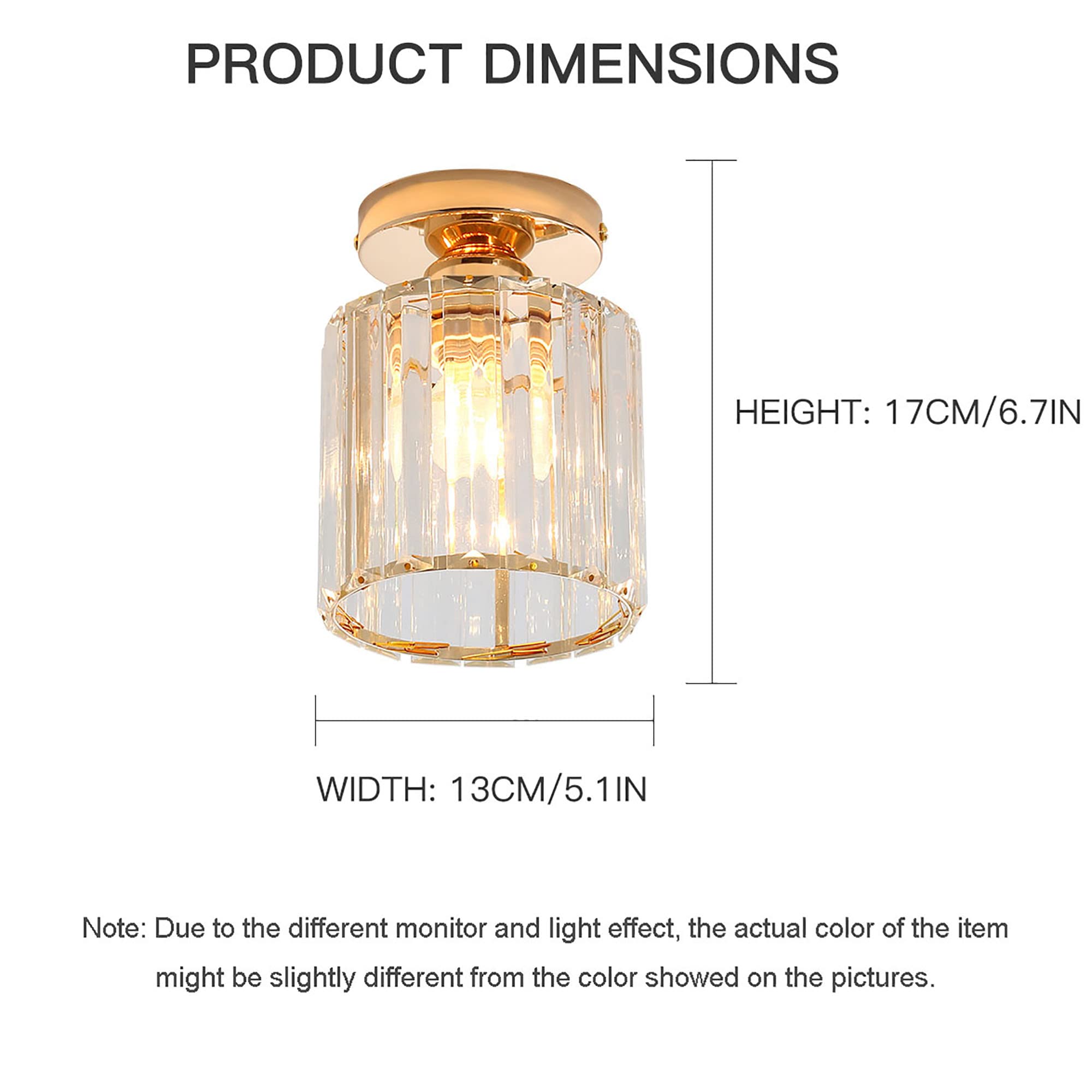 Moderna Luz De Techo De Cristal, Mini Lámpara De Techo De Cristal Dorado E27 Araña Redonda, Para Pasillo Entrada Cocina Dormitorio Sala De Estar Iluminación