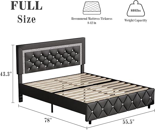 Miniatura 139 de BarnFurin - Base de cama matrimonial con cabecera capitoné, plataforma tapizada con diseño de diamante, base de colchón, soporte de listones de