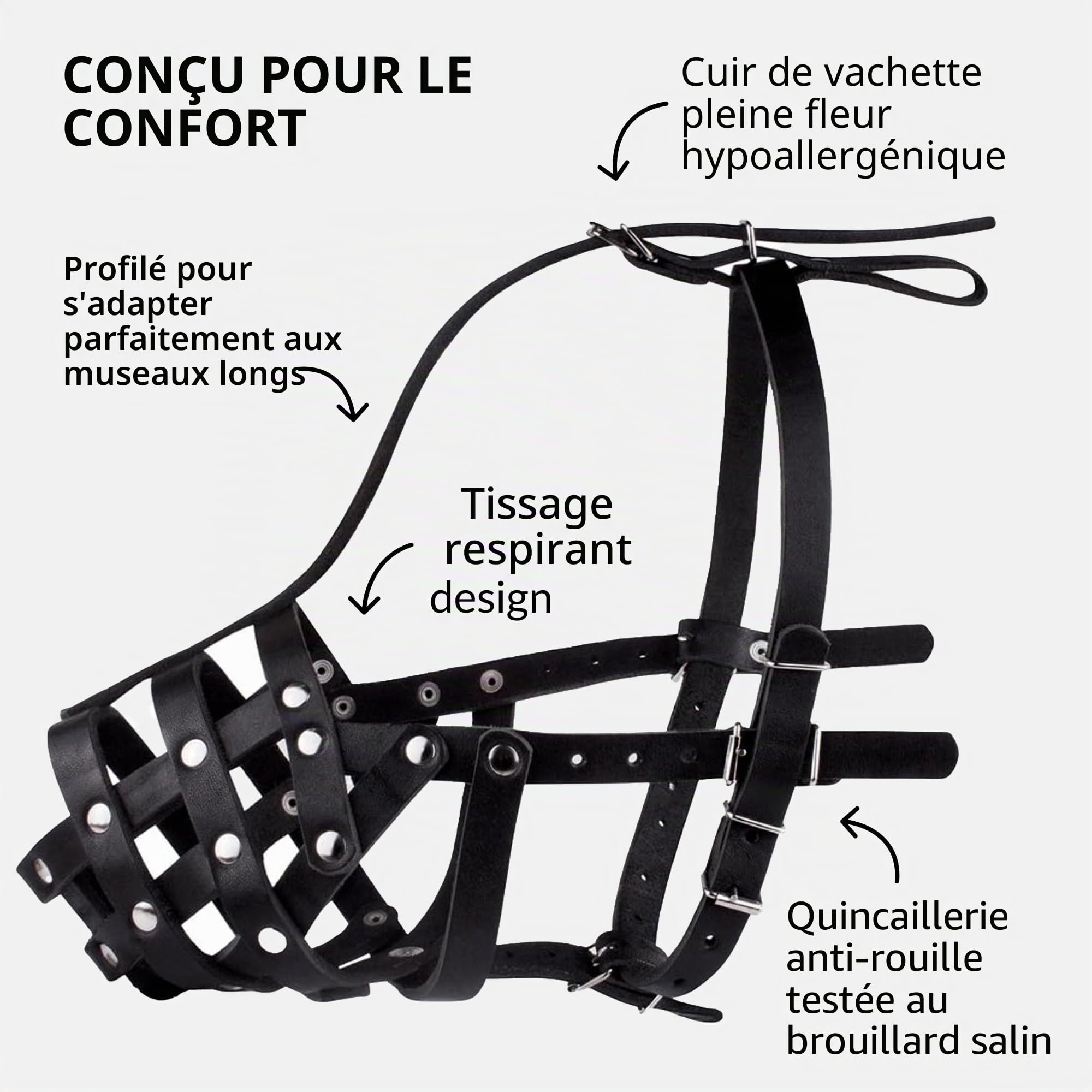 CollarDirect Muselière pour Chien Berger Allemand Dalmatien Doberman Setter Panier en Cuir Medium Large Breeds Black Brown (L, Black)