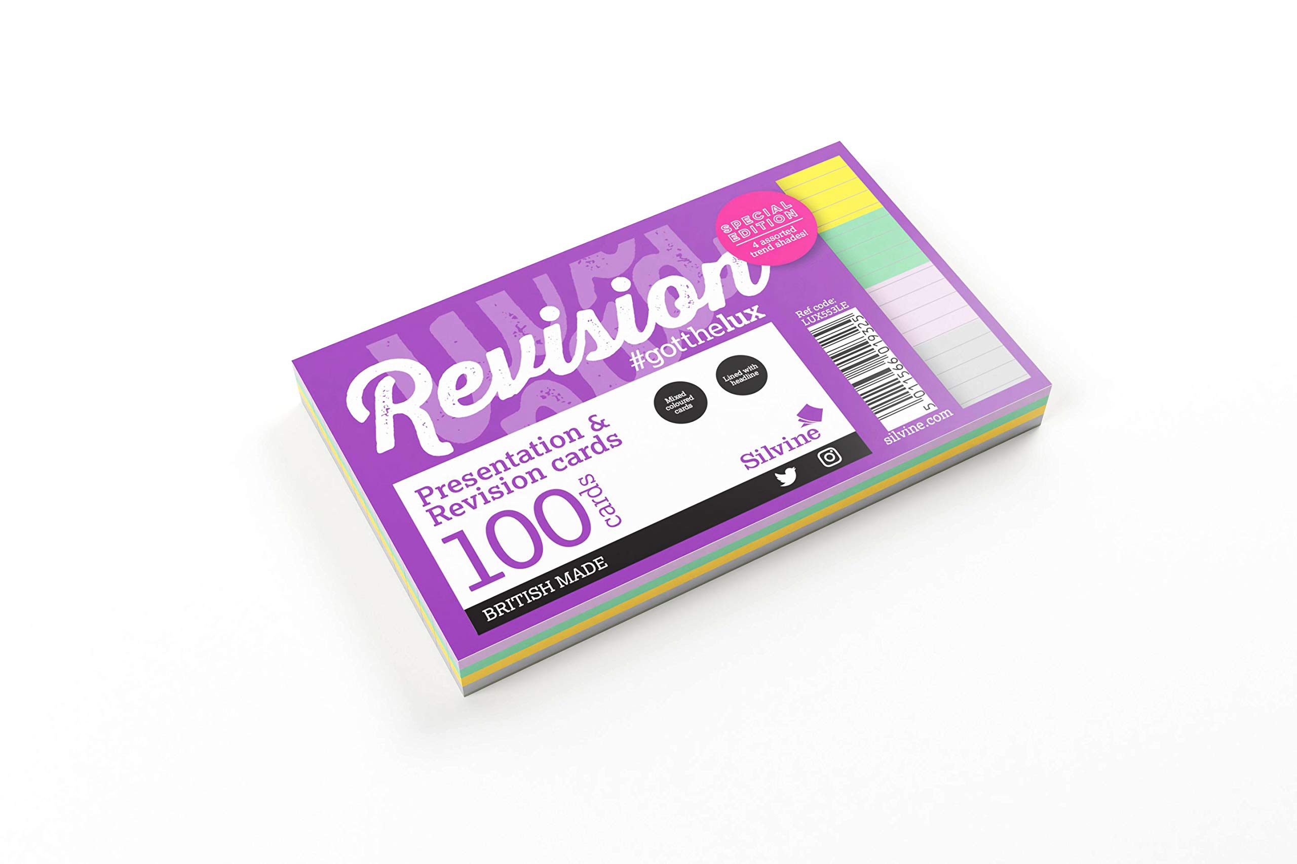 Luxpad Revision 5x3 Flash Cards - Lined (100 Cards) Assorted Colours