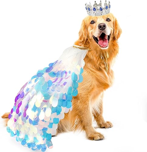 Small Mermaid Dog Princess Dress, Sparkly Tutu Costume for Medium Breeds, Lightw