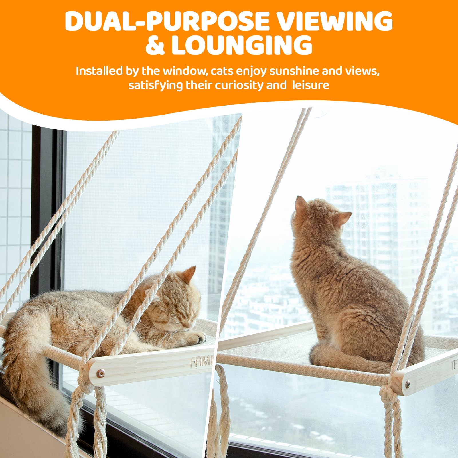 Farmifit - Percha para ventana de gato, hamaca para gatos fácil de montar, para interiores y exteriores, asiento de gato, cama universal para gatos grandes y gatitos (40 libras), paquete de 2