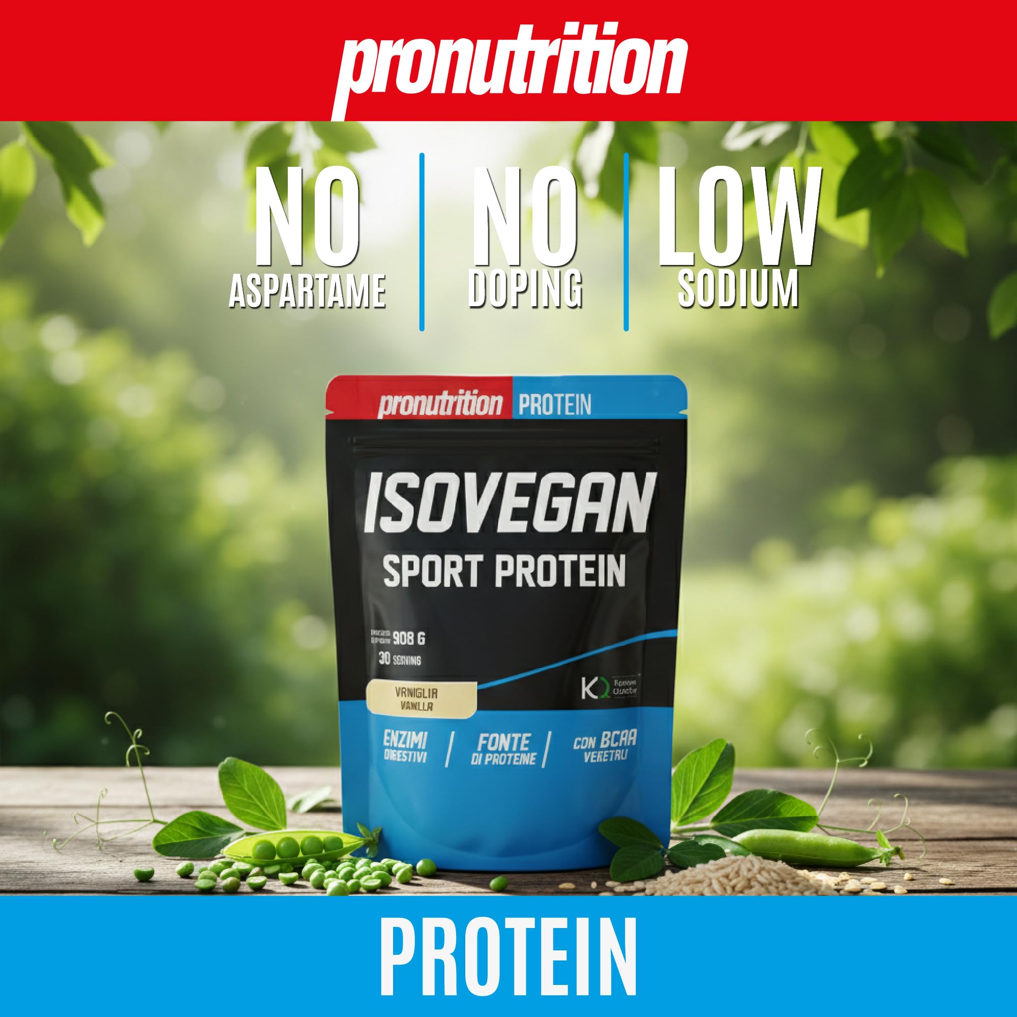 Pronutrition Iso Vegan Sport Protein – Blend Vegetale Isolato con BCAA 4 1 1 ed Enzimi Digestivi per Recupero Muscolare – Gusto Vaniglia