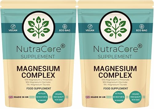 Magnesium Complex 750mg   Magnesium Glycinate, Taurate & L-Threonate   High Absorption Magnesium   Supports Muscles, Energy & Nervous System Vegan, Non-GMO-UK Made   NutraCore 180 Caps