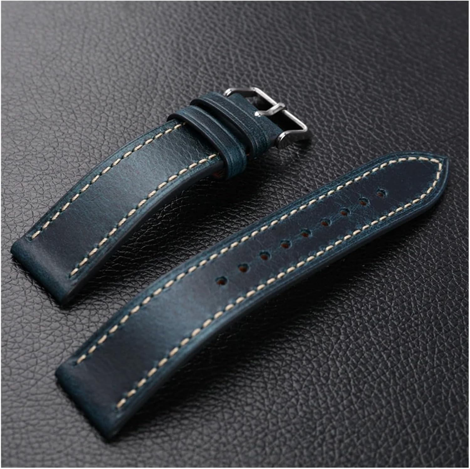CAREG Handmade First Layer Cowhide Strap 18 19 20 21 22MM Blue Black Green Brown Soft Ultra-thin Bracelet Durable (Color : Brack color, Size : 20mm)