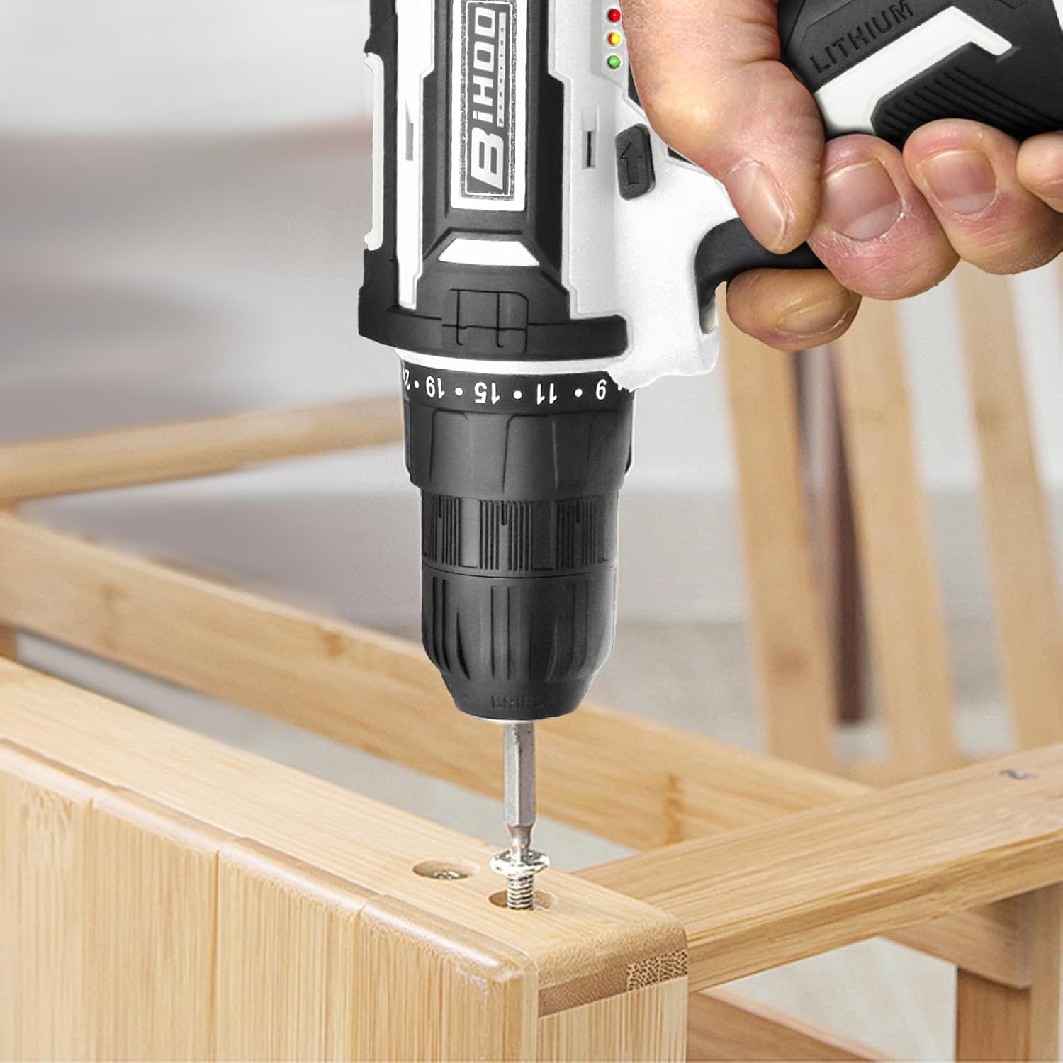 12V Cordless Drill Driver Kit, 2-Speed 0-1600 RPM, 25+1 Torque, 3/8" Keyless Chuck, LED Light, Battery & Charger, Drill Bits Set, for Wood/Metal/Plastic DIY Projects, Home Repair
