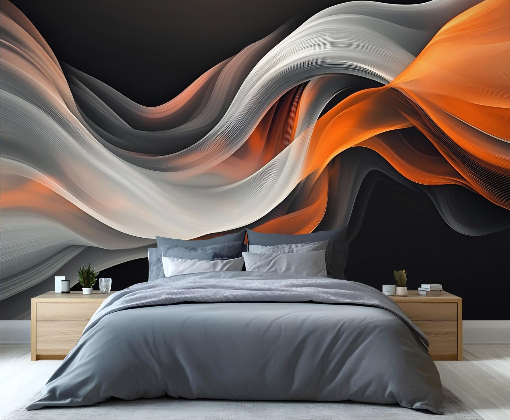 YXQAIED Abstract Geometric Wallpaper, Colorful Waves Mural & Home Decor, Black and Gray Wallpaper Wall Murals for Bedroom Living Room Decor (Not Peel and Stick)