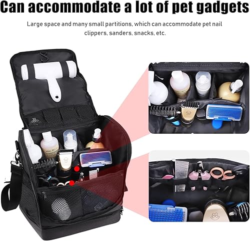 Miniatura 3 de Bolsa de artículos de aseo para perros y gatos, compartimentos ajustables para montar en la pared, bolsa de aseo para mascotas, bolsa de aseo para