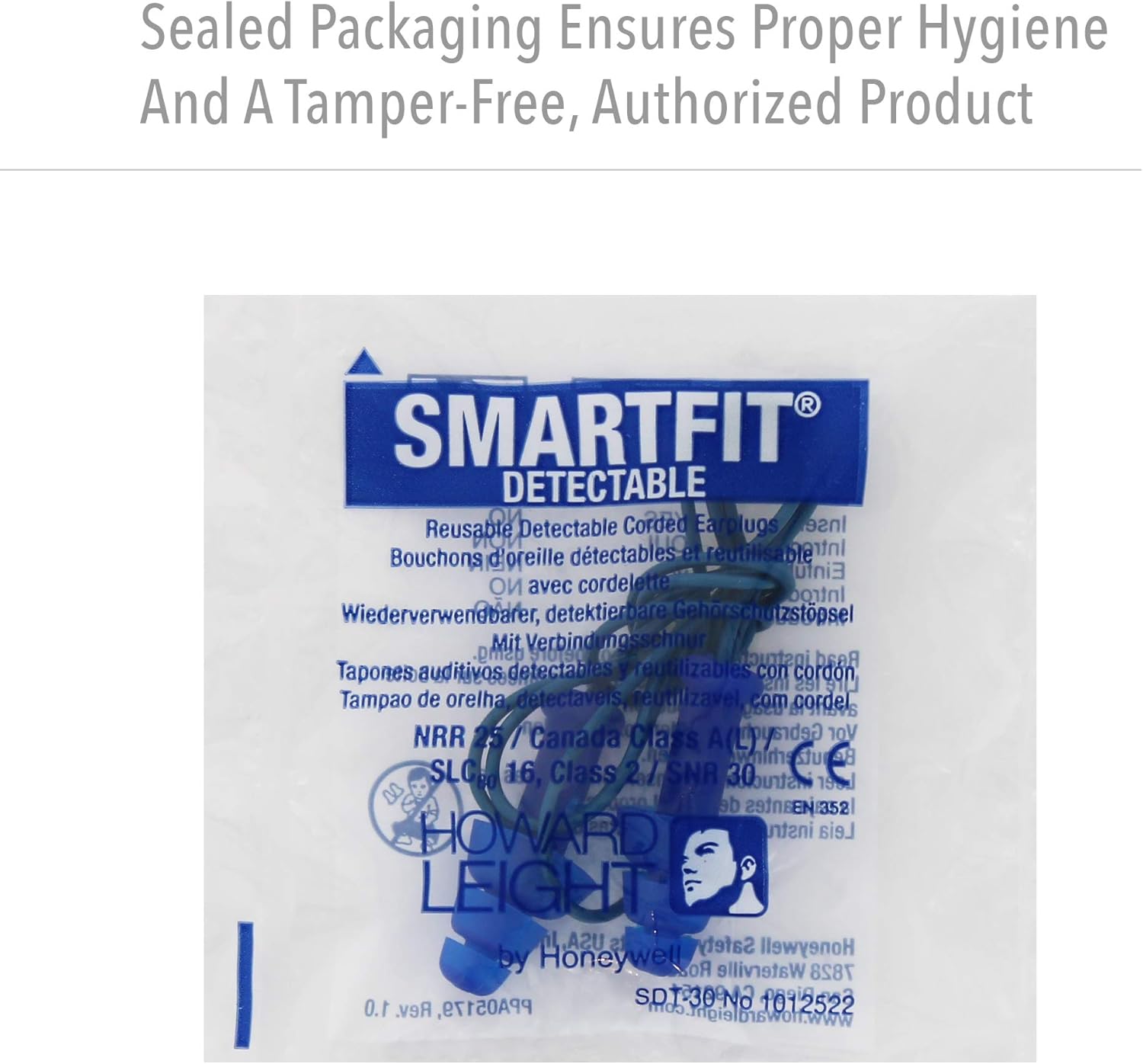Howard Leight by Honeywell SmartFit Heat-Activated Detectable Corded Reusable Earplugs, 100-Pairs (SDT-30), Blue