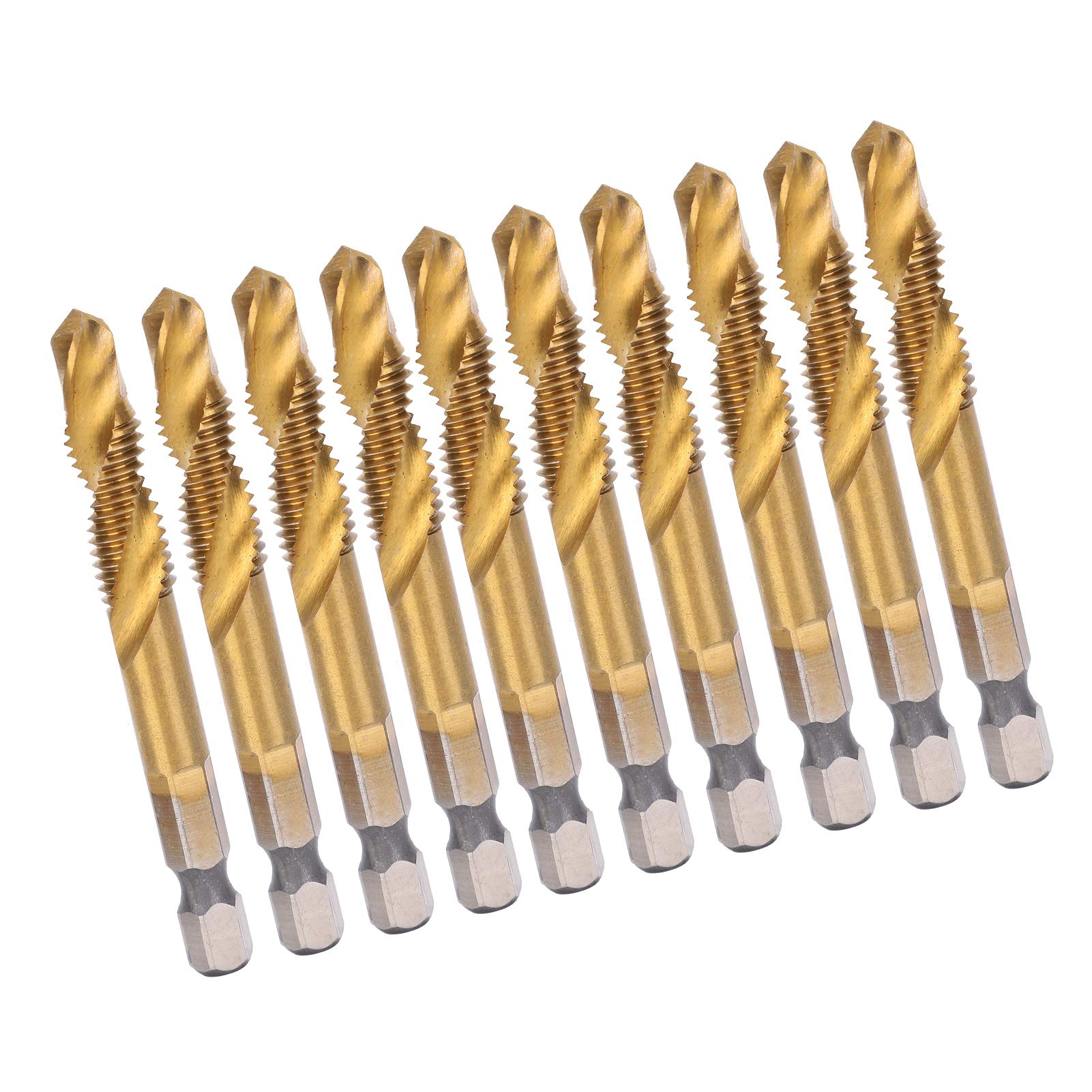 Maschio a Codolo Esagonale, Punte per Maschi a Spirale, Kit da 10 Pezzi M8 HSS per Maschi a Vite, Maschio Manuale metrico, Maschio per Filettatura, Punte per Trapano in Acciaio rapido da 6,8 mm, ute