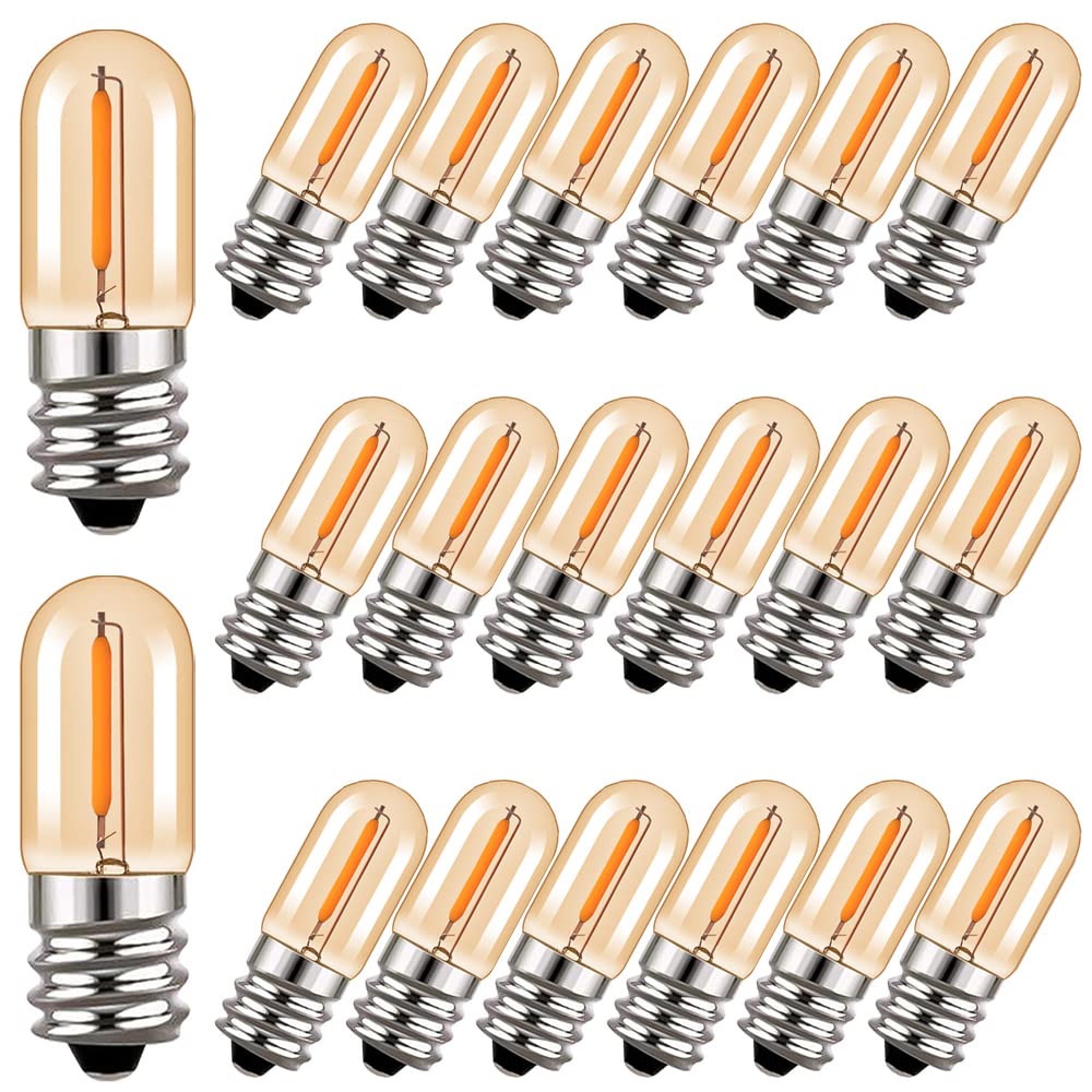 RYTM (Confezione da 20) Lampadine a LED, Lampadine Edison vintage con base E12/E14, Lampadine piccole a filamento LED antico T16, Dimmerabile da 0,6 W CA 100 V-230 V (Warm Yellow Light 2200k)