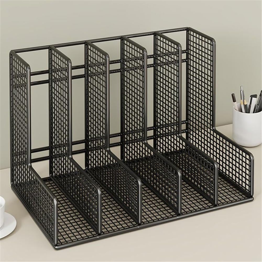 フォルダーオーガナイザー デスクファイルオーガナイザー 5セクション アップライトメッシュデスクトップオーガナイザー ファイルソータ