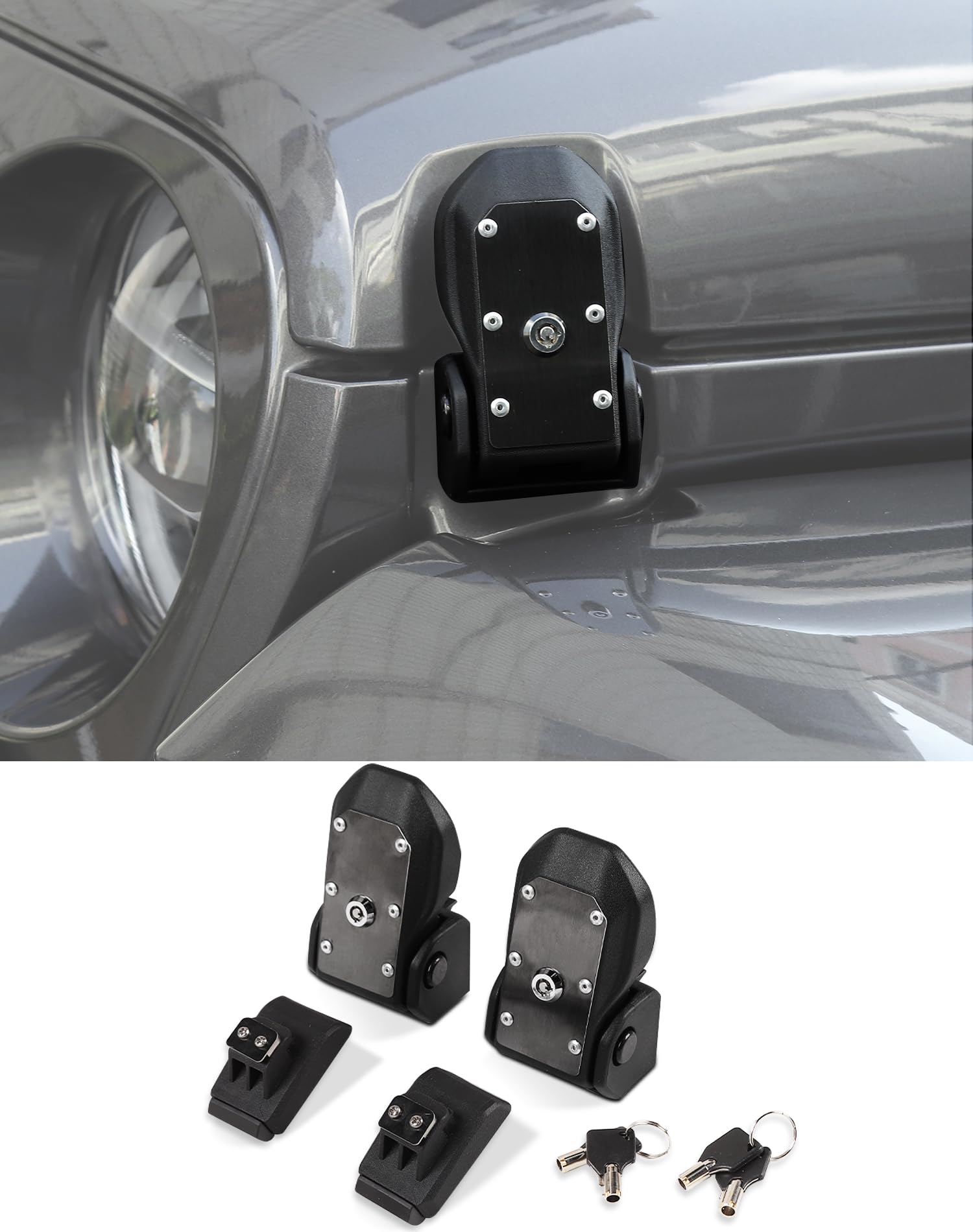DSWSQ Locking Hood Latches with Keys Compatible with 2018-2025 Jeep Wrangler JL/Gladiator JT, 2pcs Anti-Theft Hood Engine Buckle Lock Catch Bonnet