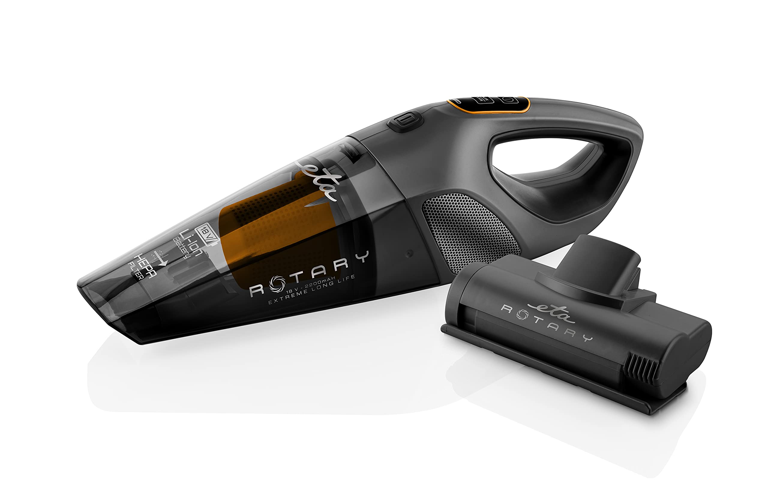 ETA Aspirapolvere manuale Rotary con spazzola rotante elettrica – batteria agli ioni di litio 18 V, filtro HEPA, grigio